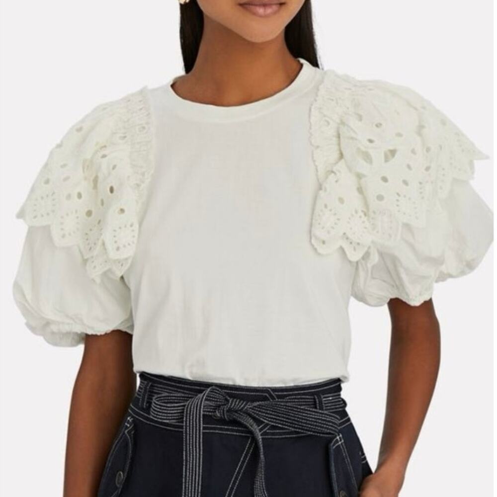 Sea New York Hazel Cream Eyelet Puff Sleeve Top